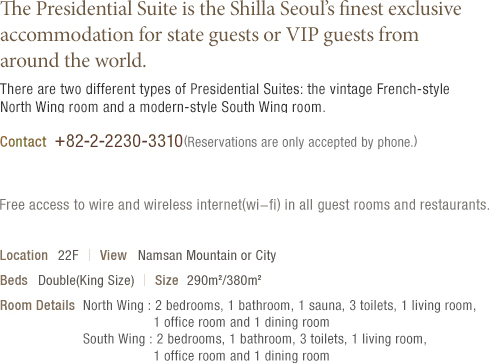 Presidential Suite (see details at the bottom)